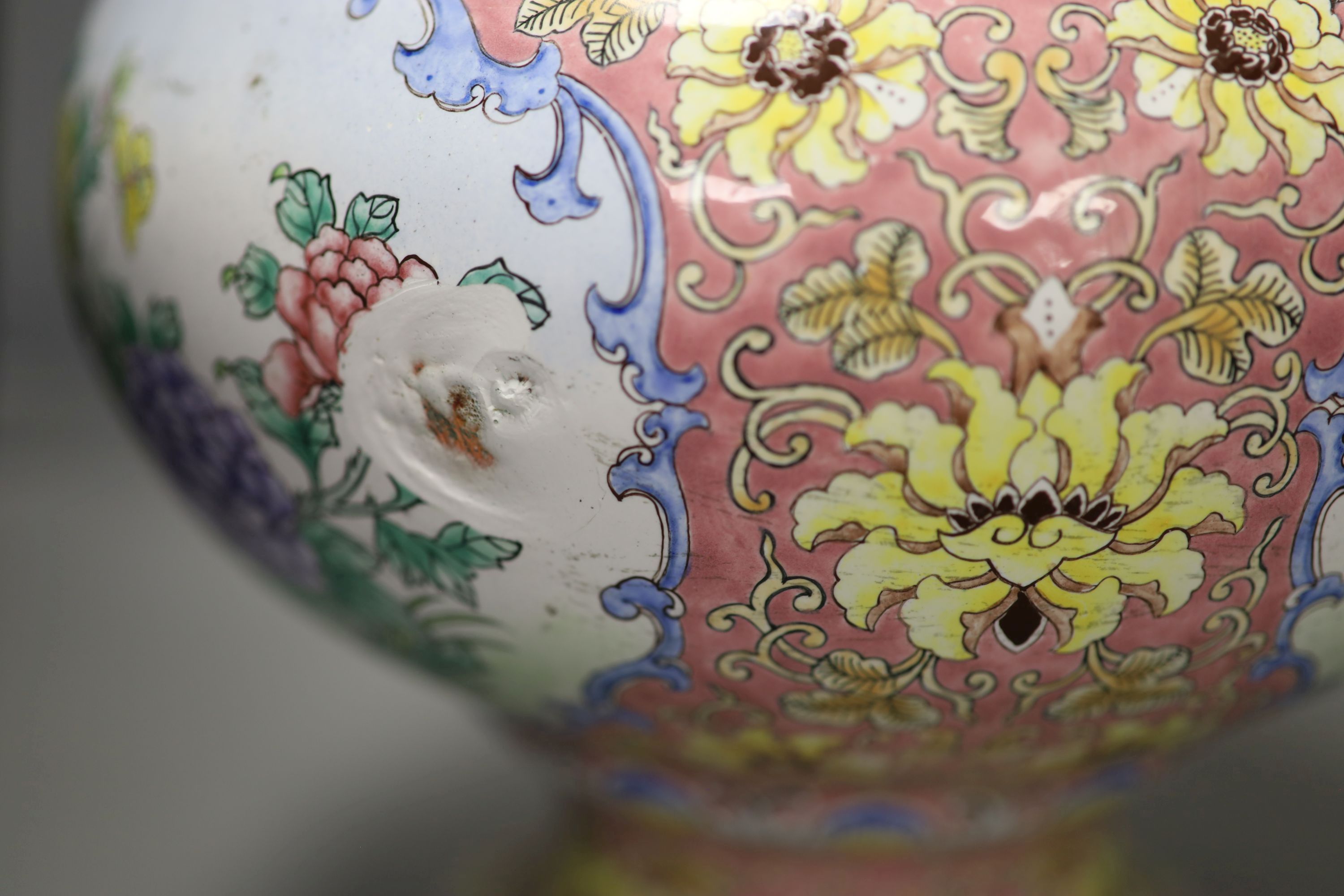 A pair of Chinese canton enamel vases, height 47cm